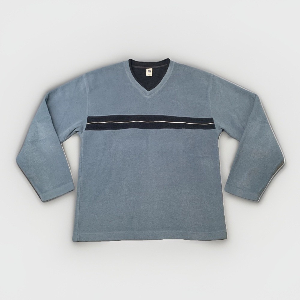 Vintage Gap Long Sleeve Shirt Terry Cloth Blue Racing Stripe 90s Streetwear Soft